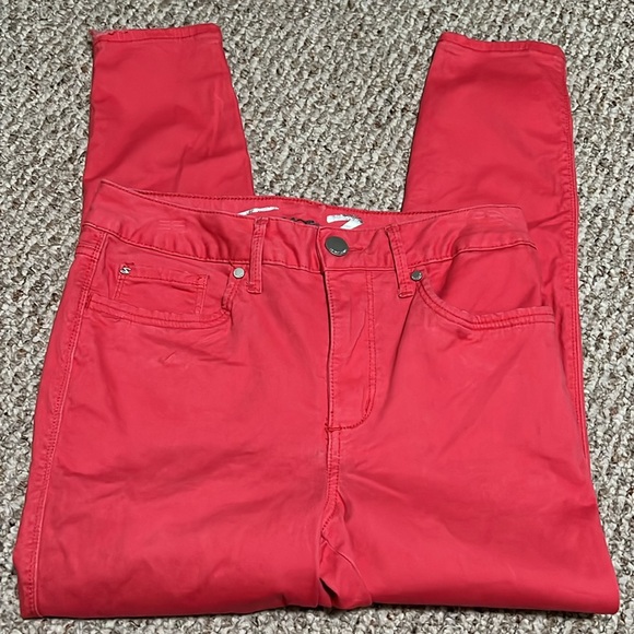 Seven of Mankind Skinfit Denim High Rise Skinny Crop Salmon Red Pink Size 6 - Picture 1 of 7